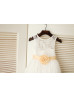 Ivory Lace Tea Length Rustic Flower Girl Dress